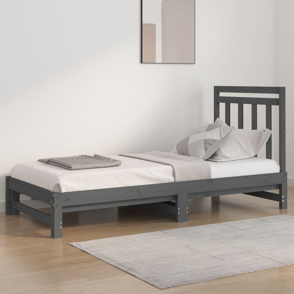 vidaXL Sofá-cama de puxar 2x(90x200) cm pinho maciço cinza